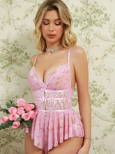94-Pink Blossom Breeze Sheer Lace Babydoll Lingerie